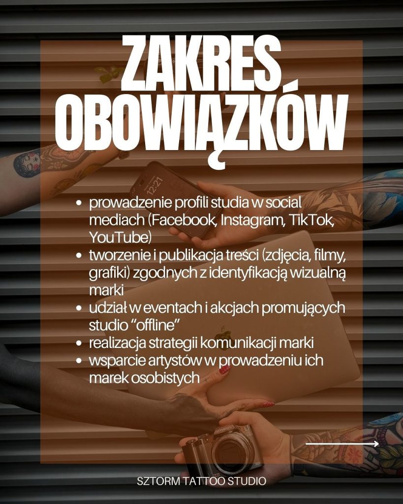 Szukamy kogoś na stanowisko od social mediów ogarniacz tematu do studia tatuażu